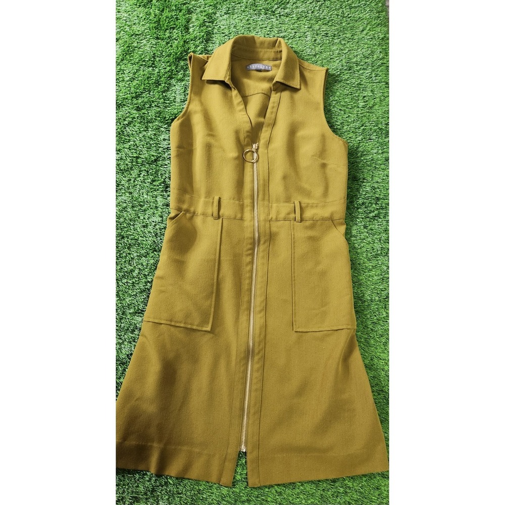 Sharagano olive‎ green collared button down dress size 10   NO BELT